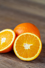 orange fruits isolated on wooden board copy space