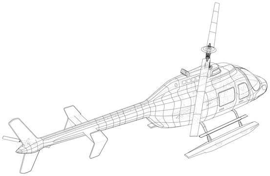 Silhouette of helicopter. Created illustration of 3d. Vector wire-frame concept.