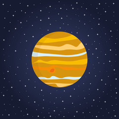 Fototapeta na wymiar Gas giant - planet Jupiter (biggest Solar System planet) drawn in realistic style, isolated on cosmic space background with stars