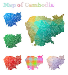 Hand-drawn map of Cambodia. Colorful country shape. Sketchy Cambodia maps collection. Vector illustration.