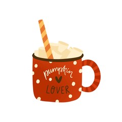 Pumpkin spice homemade latte flat vector illustration