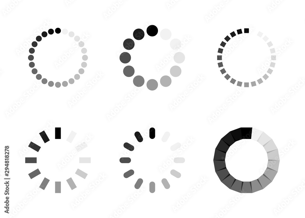 Poster super set with six different load icon. download or upload status icon. vector illustration.