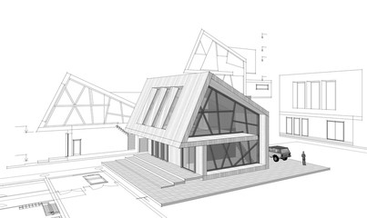  modern house concept 3d illustration