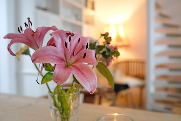 Beautiful flower on a table in cozy apartment