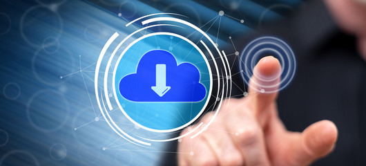 Man touching a data download concept