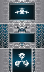 Set of templates for cards or invitations. Vintage luxury decoration on a silver background. Retro design