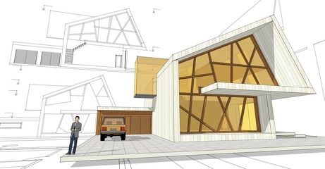  modern house concept 3d illustration