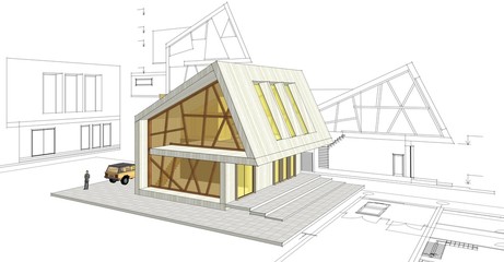  modern house concept 3d illustration