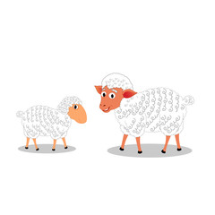 White Mother Sheep and Baby Sheep - Cartoon Vector Image