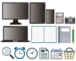 パソコン　カメラ　カレンダー　スマホ　時計　アイコン　セット