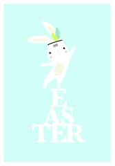 Font Vector illustration with bunny for Easter. It can be used as a poster, postcard and invitation to the Easter holiday.
