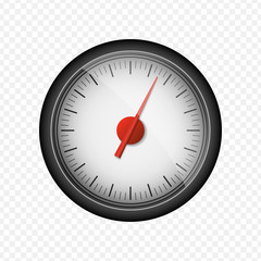 Realistic black speedometer isolated on transparent background. 3d timer watches. Sport car odometer with motor miles measuring scale. Deadline concept. Engine power concept template. Vector