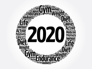 2020 health and sport goals word cloud, concept background