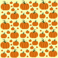 Pumpkins seamless pattern with lettering. Autumn background. Vector.