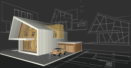  modern house concept 3d illustration