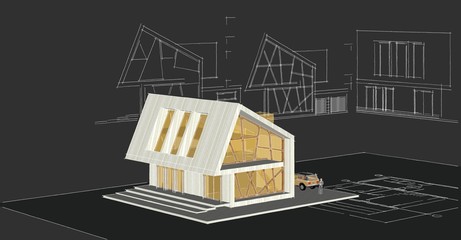  modern house concept 3d illustration