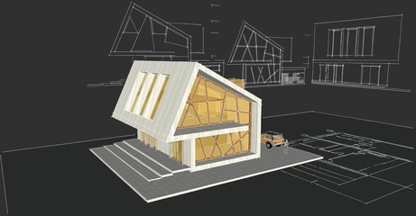  modern house concept 3d illustration