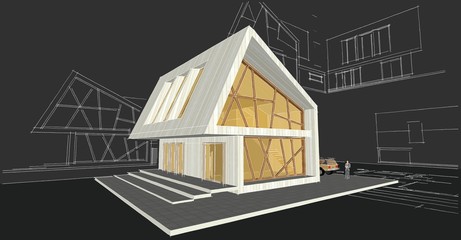  modern house concept 3d illustration