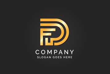 Luxury initial letter FPD golden gold color logo design. Tech business marketing modern vector