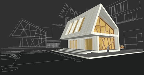  modern house concept 3d illustration