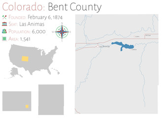 Large and detailed map of Bent county in Colorado, USA