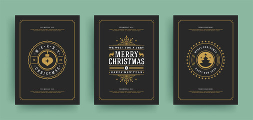 Christmas greeting cards set design template with decoration labels vector illustration.