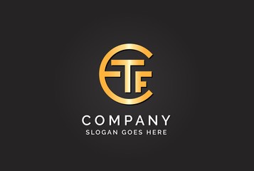 Luxury initial letter ETF golden gold color logo design. Tech business marketing modern vector