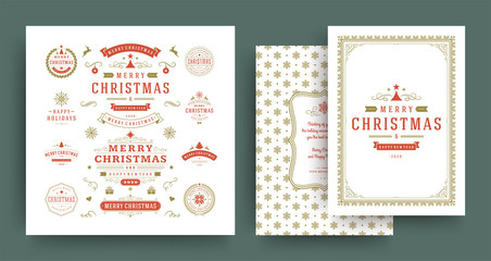 Christmas labels and badges vector design elements set with greeting card template.