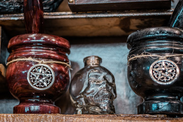 Rome. Italy, October 2019, Comic convention. Witchcraft books for spell and curses. Halloween...