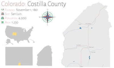 Large and detailed map of  Costilla county in Colorado, USA
