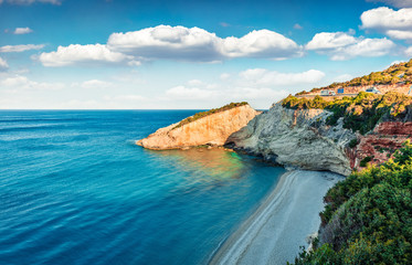 Obraz na płótnie Canvas Bright summer view of Porto Katsiki Beach. Colorful morning seascape of Ionian sea. Splendid outdoor scene of Lefkada Island, Greece, Europe. Beauty of nature concept background.