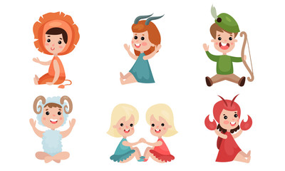 Zodiac Signs By Kids Vector Illustration Icons Set Isolated On White Background