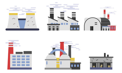 Flat Vector Illustrations Of Industrial Buildings Factories And Plants