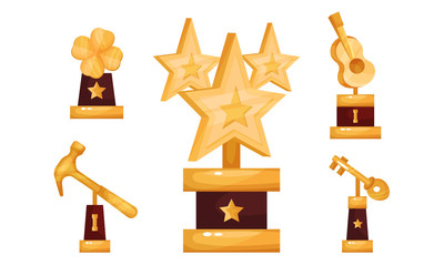 Set Of Vector Illustrations With Different Kinds Of Cups And Trophies