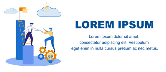 Young Man Climbing on Top Column Chart with Flag