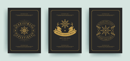 Christmas greeting cards set design template with decoration labels vector illustration.