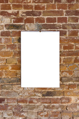 Mock up blank empty picture or sheet on the brown brick wall background. Copyspace, negative space for your advertising.