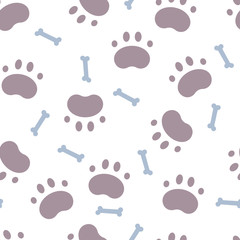 Naklejka na ściany i meble Seamless color pattern with dog paw print and bone. Vector illustration
