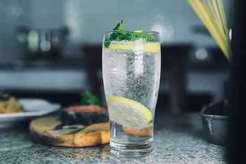 glass of  soda with lemon.