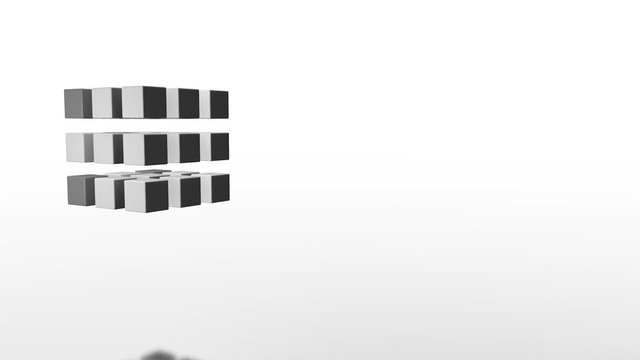 gray cubes rotate in a mess and become a big cube graphics design minimalism