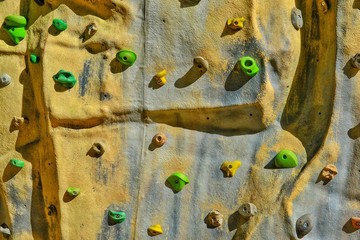 Outdoor rock climbing wall close up