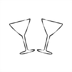 Vector illustration of two isolated textured wine glass icons. Outline line art style.