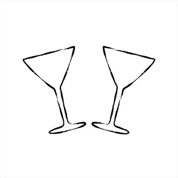recommend clip art: Vector illustration of two isolated textured wine glass icons. Outline line art style.