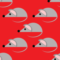 Simple seamless pattern with gray mouses on red background,