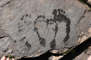 Wet footprints on rock