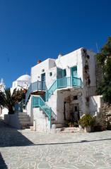 Folegandros island, Cyclades, Greece. The village, or Chora (the capital of the island). Traditional buildings in a picturesque square.