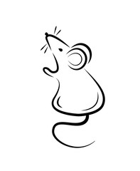 Black silhouette of a rat or mouse on a white background.Vector illustration. Symbols of 2020 Chinese New Year.