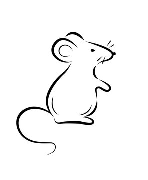 Black silhouette of a rat or mouse on a white background.Vector illustration. Symbols of 2020 Chinese New Year.