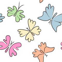 Vector seamless pattern - hand drawn  pastel butterflies