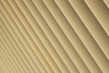 Obraz premium Diagonal view of beige or golden 3d stripes. Louvre shutters like pattern, diagonal pattern close-up.